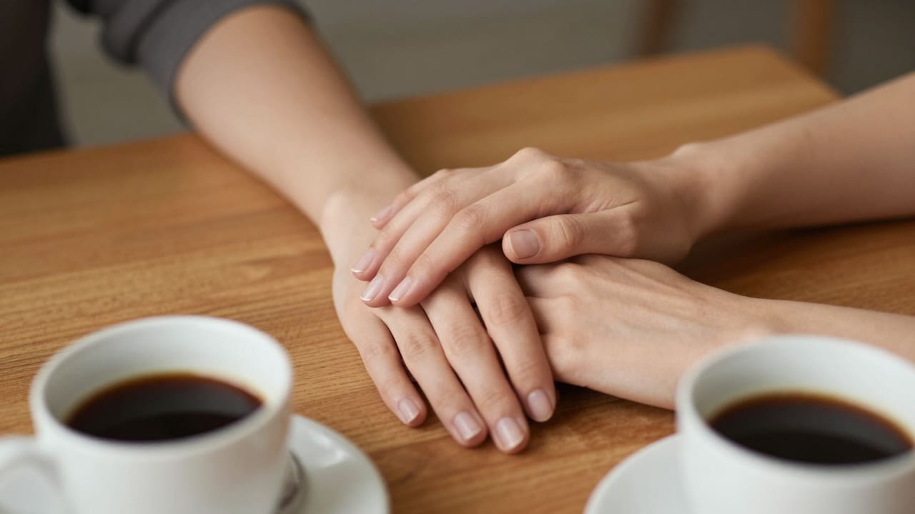Two hands gently touching, symbolizing trust and calm connection