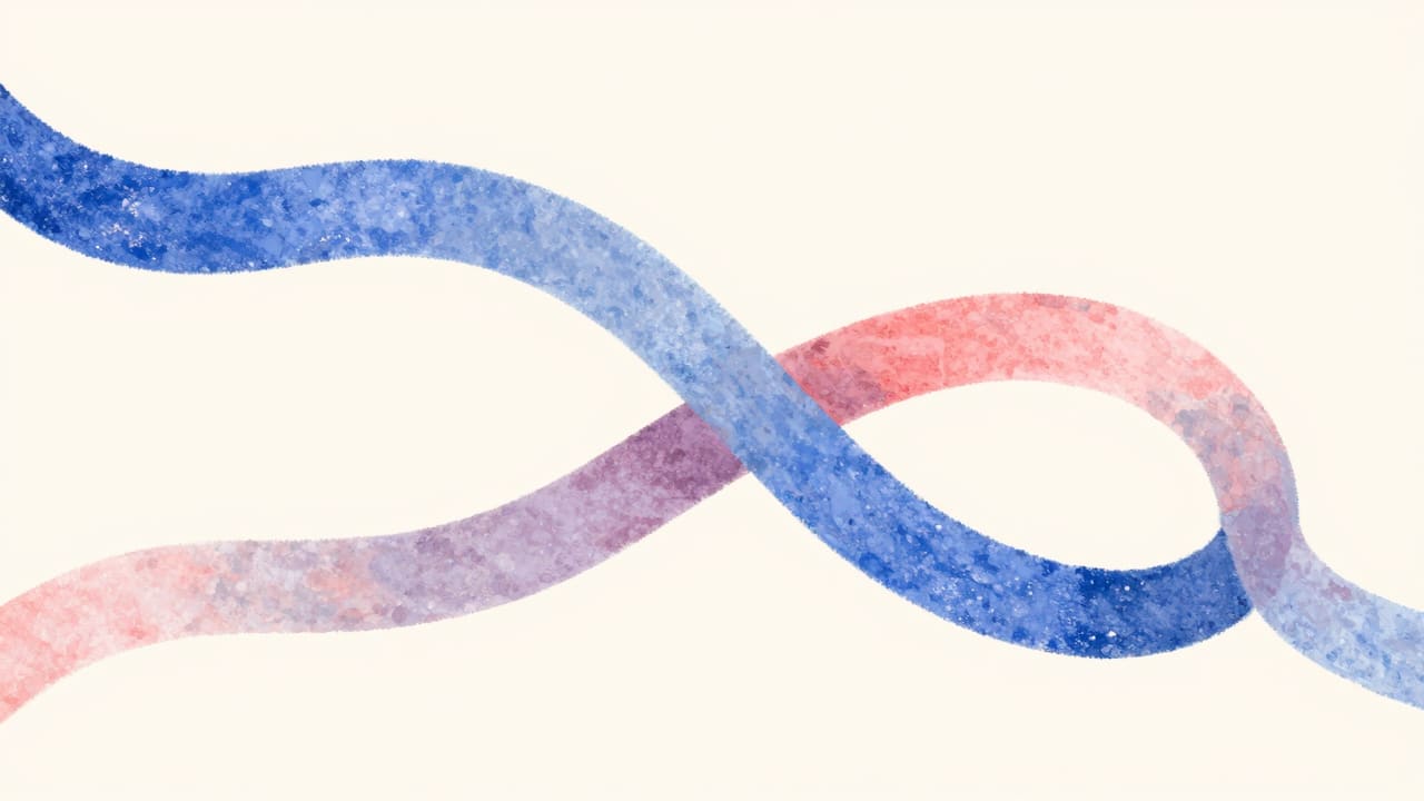 Abstract illustration of intertwined ribbons symbolizing ongoing dialogue