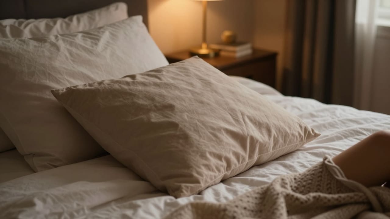 A cozy, warmly lit bedroom setting for relaxation.